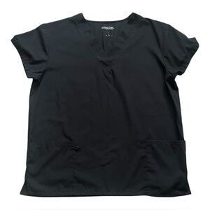 Bannock Court medical scrub top Large black split ends short sleeve front pocket